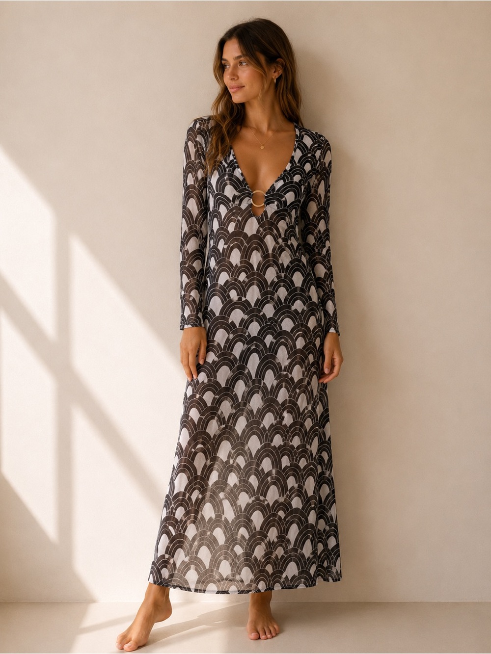 Trina Turk Florence Mesh Floral Cover Up Dress in‎ Black and Cream